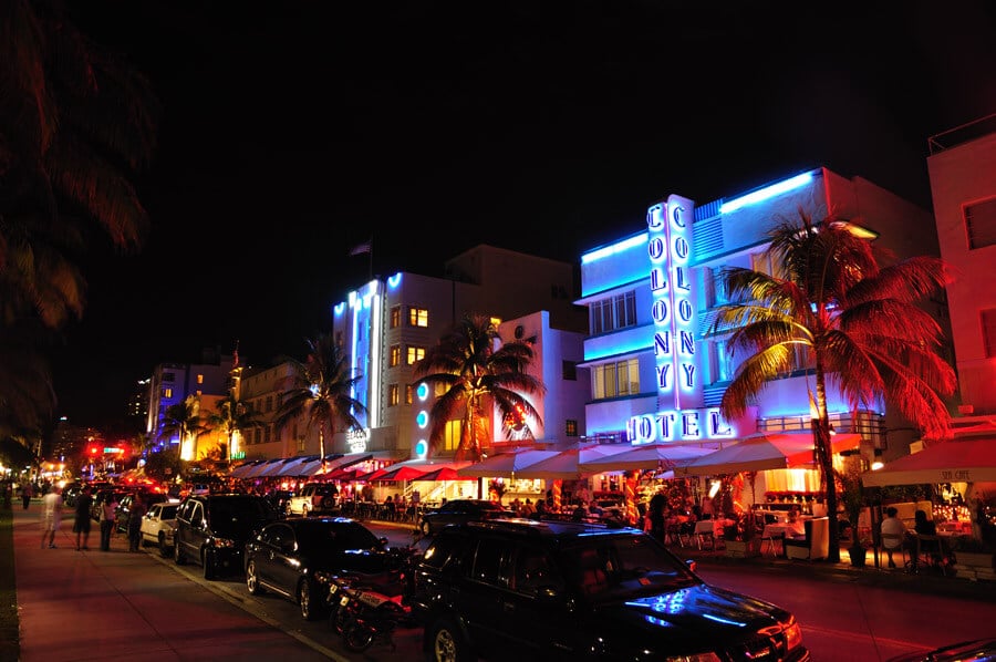 Miami South Beach area by night